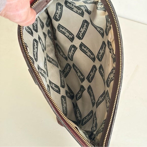 Vintage Phillippe Burgundy Leather Zip Top Wristlet Clutch Handbag Purse - Picture 3 of 9